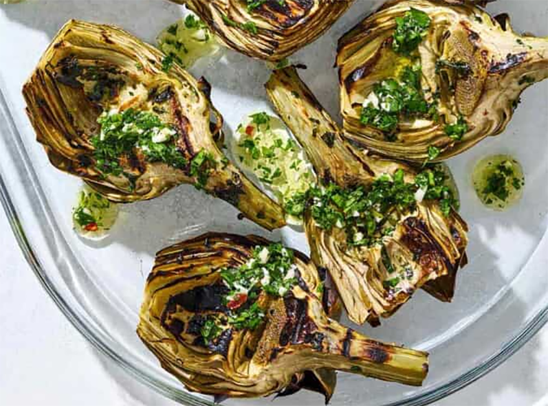 griddled artichokes with herby dressing