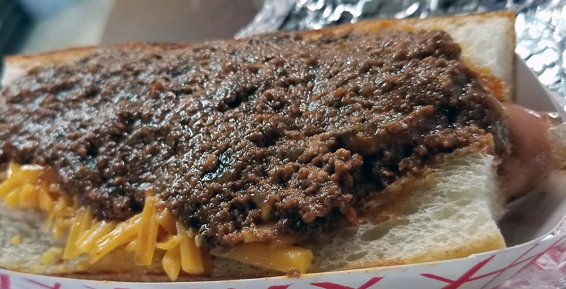 Cincinnati-style Coney Dog Chili served as topping for a hot dog
