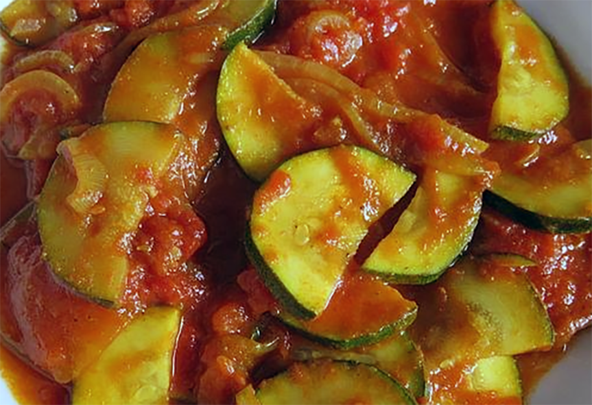 courgette slices in a herbed tomato sauce