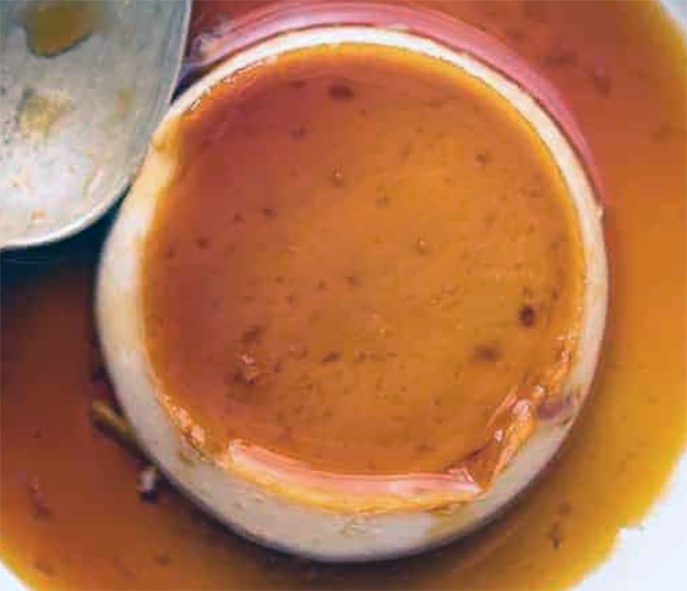 coconut caramel custard inverted onto a plate