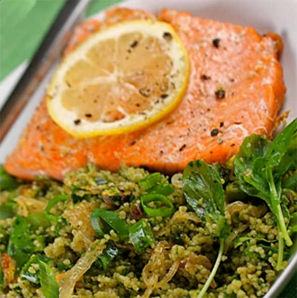 fillet of salmon with green herby couscous
