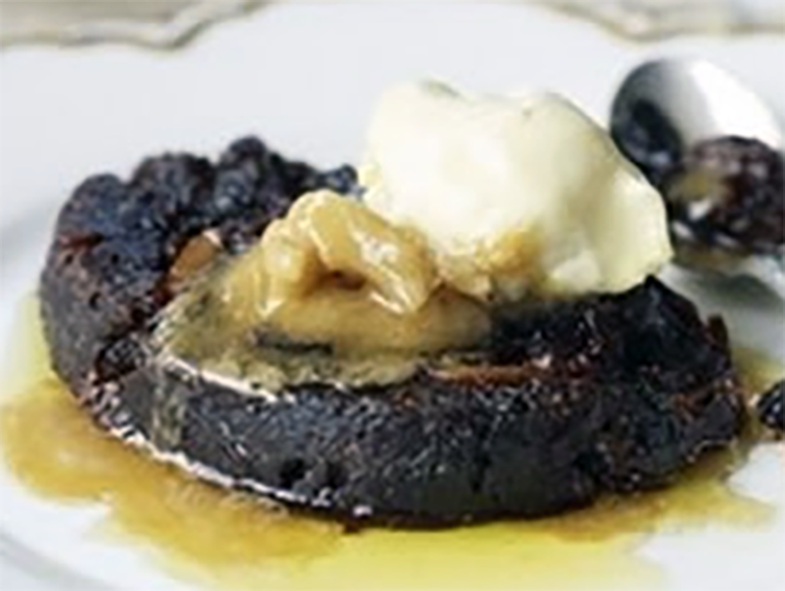 fried christmas pudding served with spiced cream