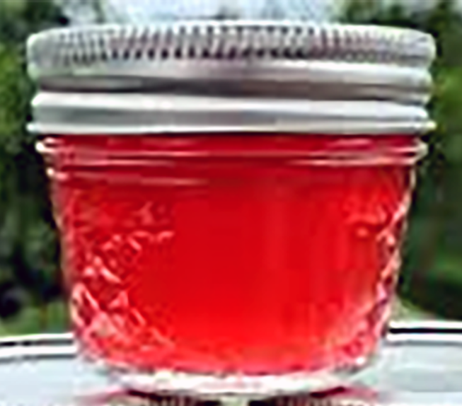 Guelder rose and crabapple jelly in a small jar