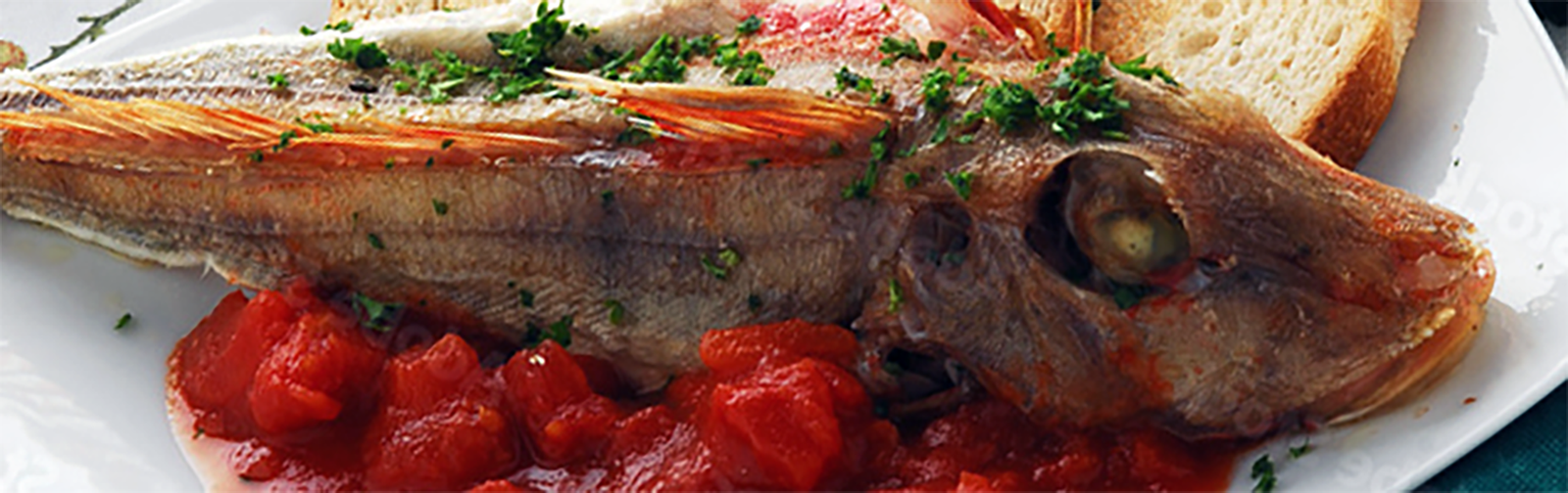 whole gurnard served with a chopped tomato and mint sauce