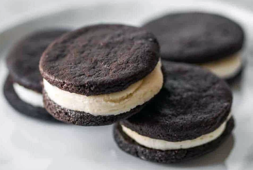 home-made chocolate oreo cookies on a plate