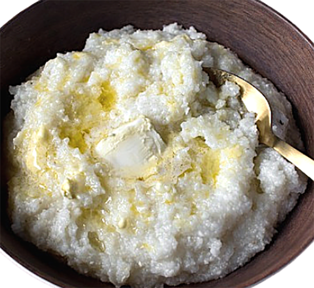 white hominy grits in a bowl