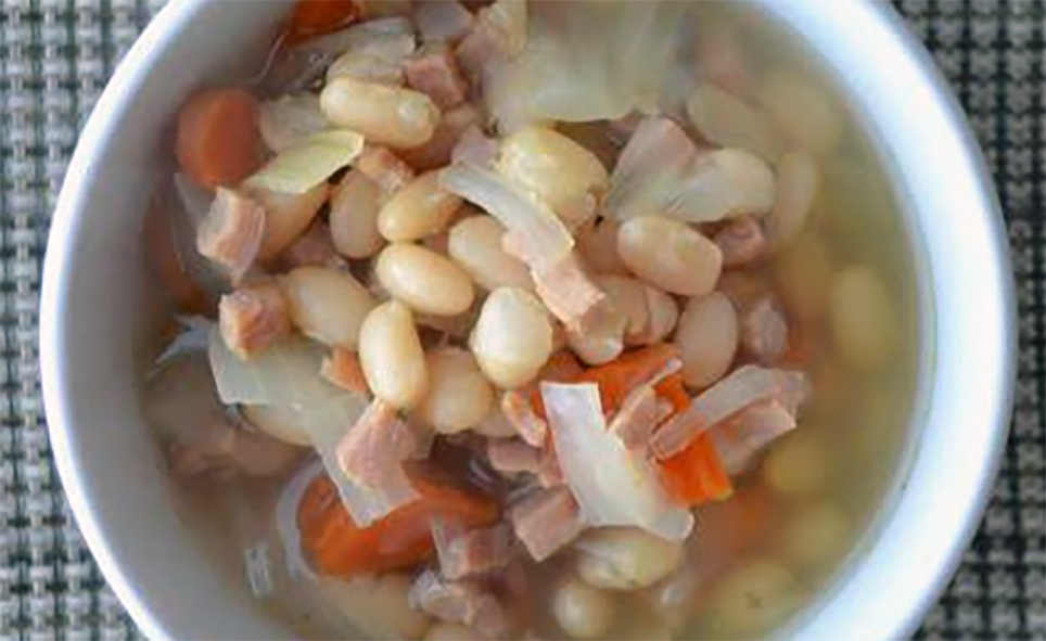 Houses of parliament mixed vegetable and cabbage soup in a bowl