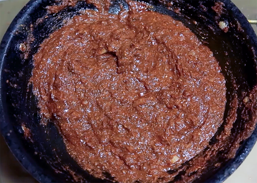 kusubi chutney, safflower seed and tamarind chutney in a kadai