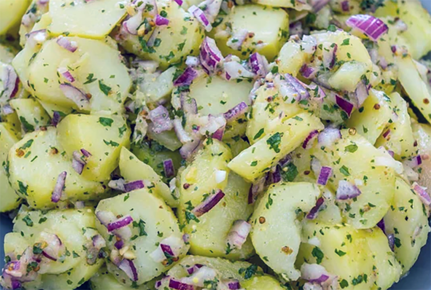 potato salad with lesser celandine and red onion