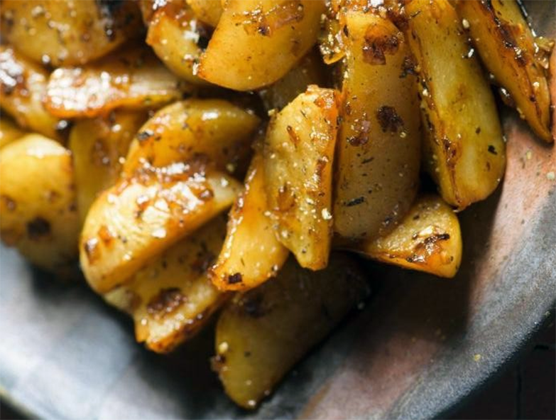 marmalade glazed turnip slices served in a bowl