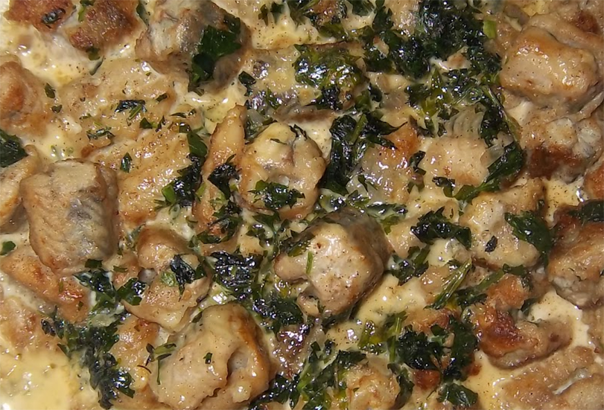 eel pices in bechamel sauce, the filling for eel pie