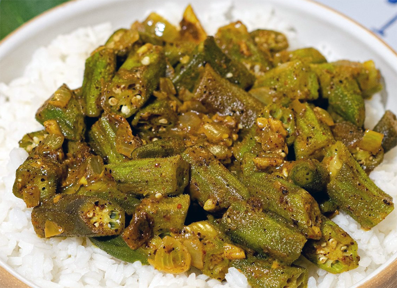 okra relish on a bed of rice