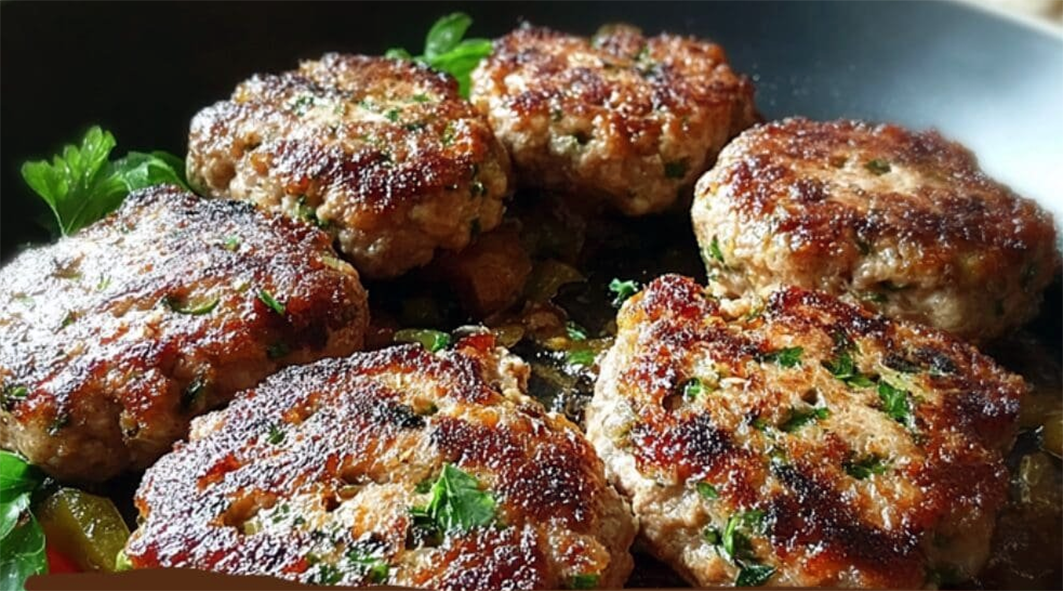 mutton meat paste patties in a pan with parsley