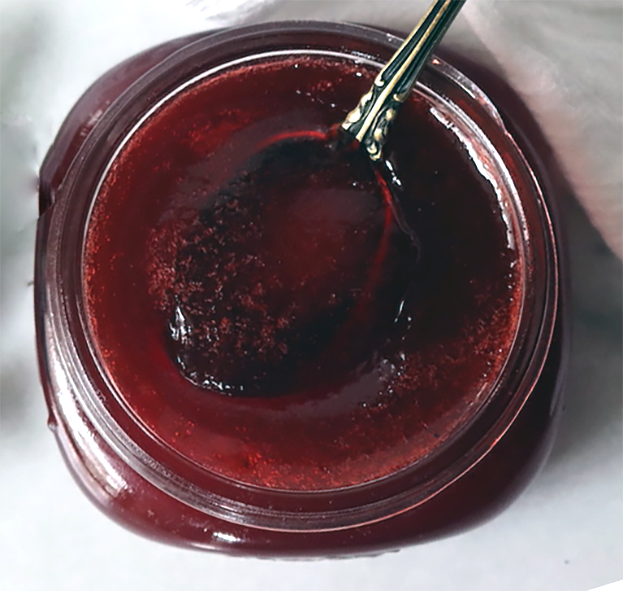barberry jelly in a jam jar viewed from above