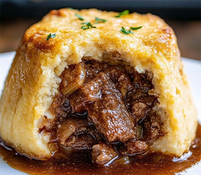 steamed steak pudding in a suet crust