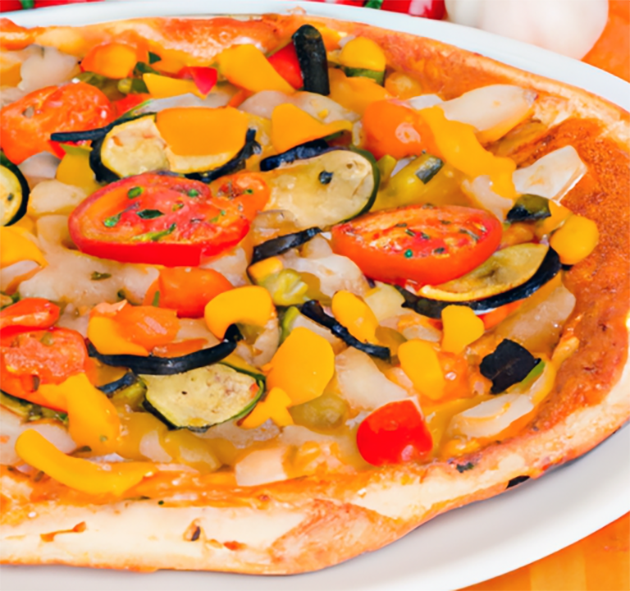pizza giardiniera on a white plate