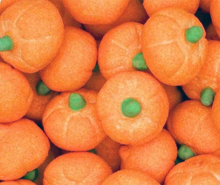 pumpkin mints piled in a bowl