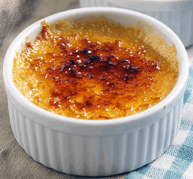 brulee topped rice pudding in a ramekin