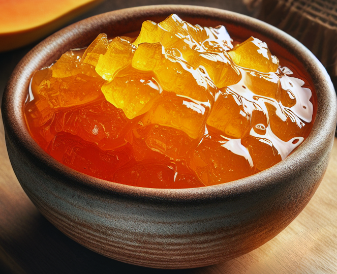 Sao Tomean doce de papaia presented in a bowl