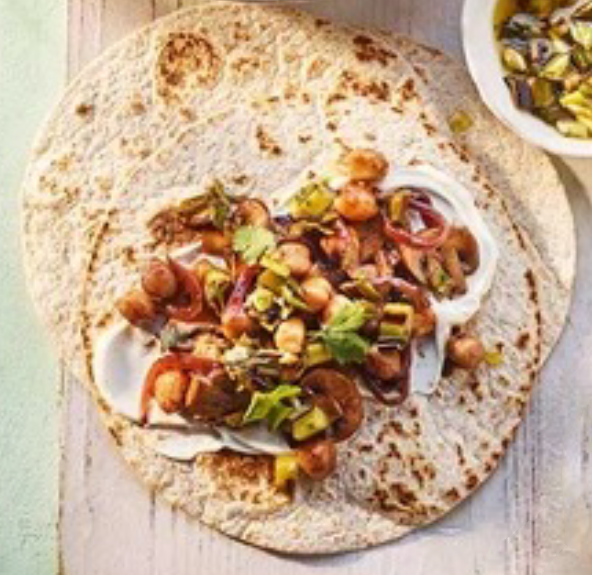 tortillas topped with a smoky mushroom and chickpea blend