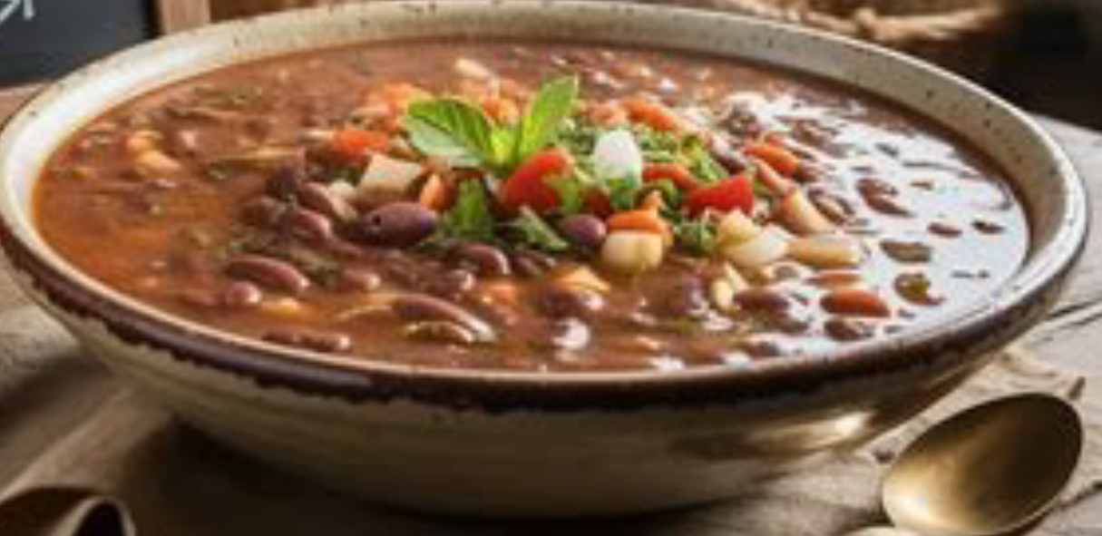 Salvadorean red bean soup in a soup bowl
