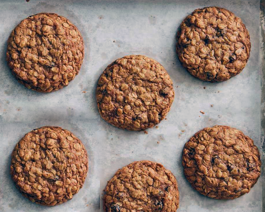 toasted oat and raising biscuits on a baking tray