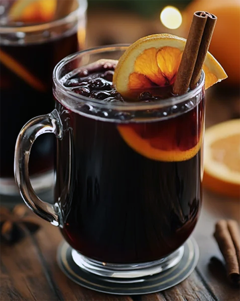 christmas vin chaud served in a glass mug