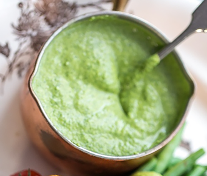 watercress sauce in a small pan