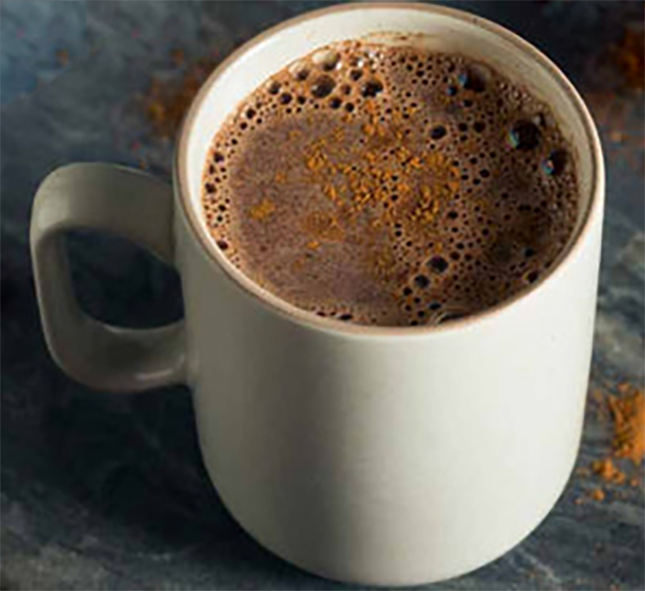 West African hot chocolate in a white mug