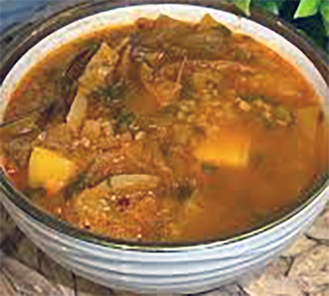 Armenian lentil and vegetable soup in a bowl