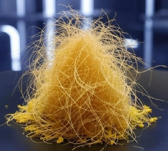 home-made kataifi threads mounded on a table