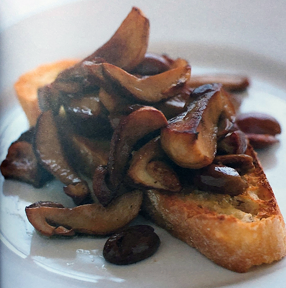 pan-fried ceps served on a slice of toasted ciabatta bread