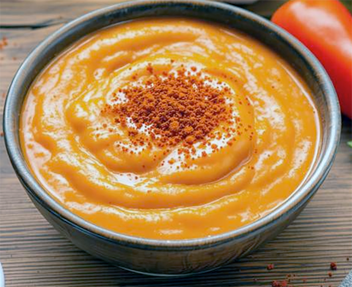 paprika sauce garnished with paprika served in a bowl