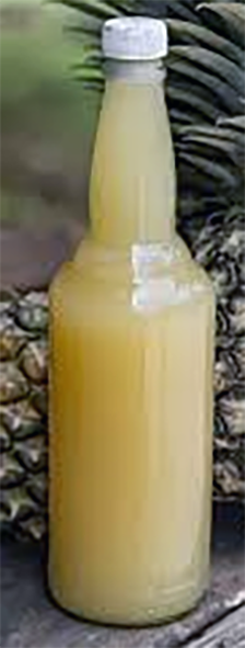 Raw pineapple vinegar in a bottle