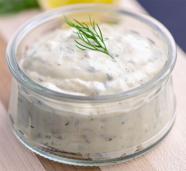 sauce tartare, tartar sauce, in a glass container