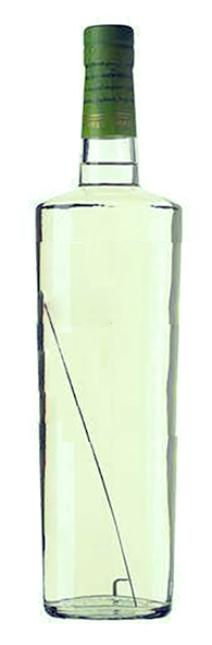 bottle of sweet vernal grass infused vodka with a single leaf of sweet vernal grass (Anthoxanthum odoratum) visible inside