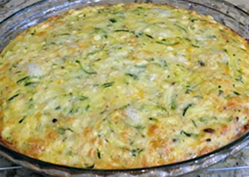 Armenian Tutumov Boerag a crustless courgette, egg and cheese mix baked in a glass casserole