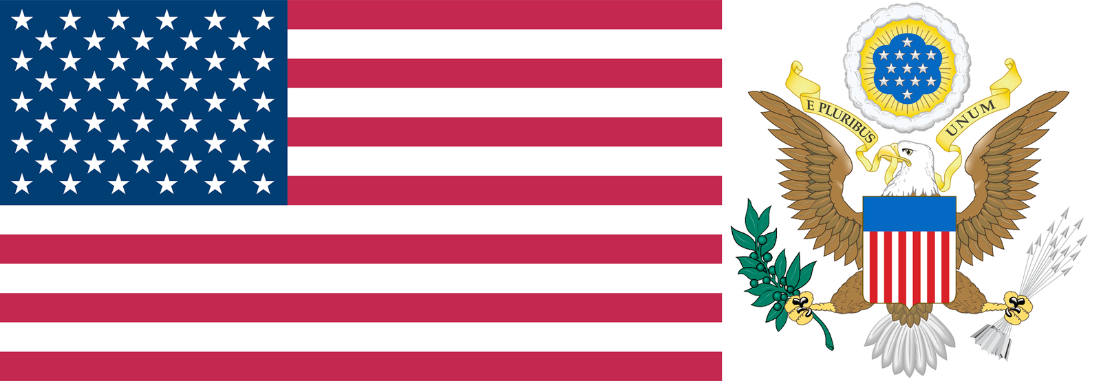The flag and coat of arms of the United States of America (USA).