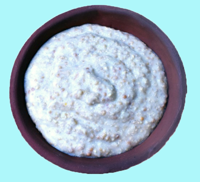 Ancient Roman mustard in earthenware dish