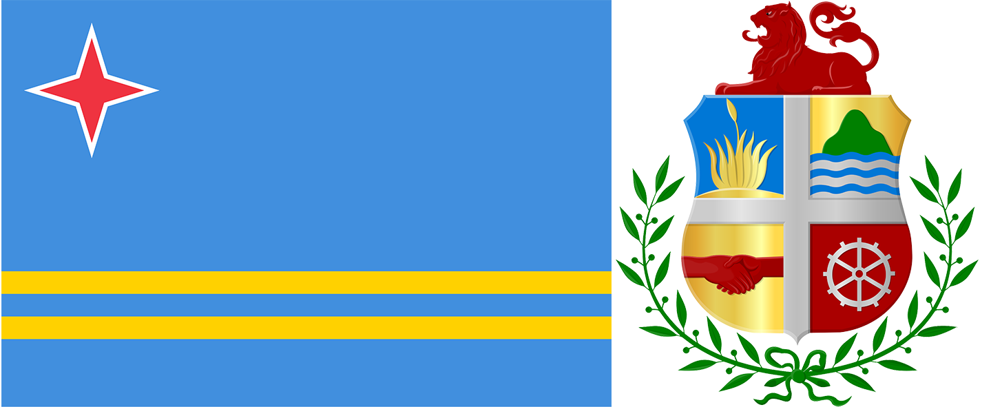 The flag and coat of arms of Aruba.