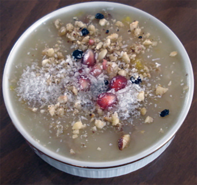 ashure wheat pudding served in a bowl