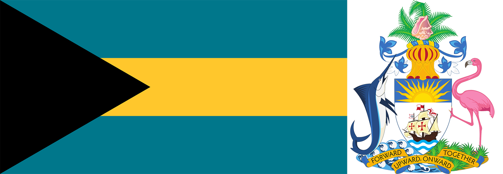 The flag and coat of arms of The Bahamas.