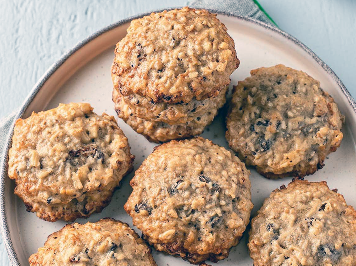 banana, chia seed and date cookies on a plate