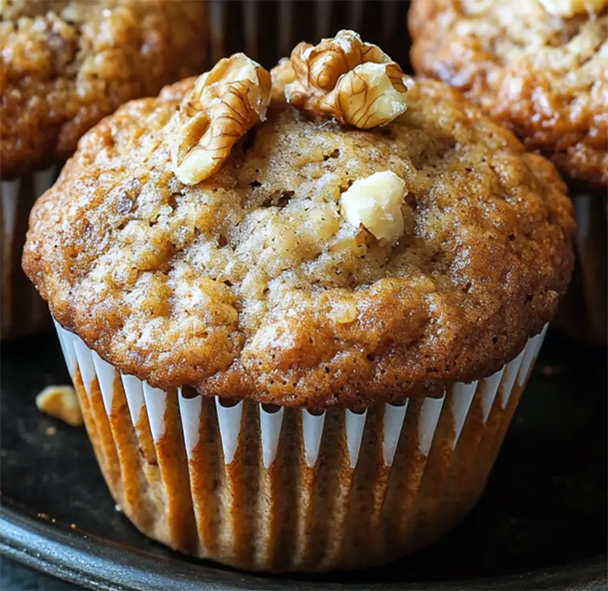 walnut-topped Banana-nut Quick Mix Muffins on a plate