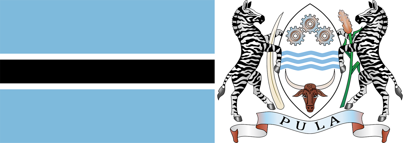 The flag and coat of arms of Botswana.