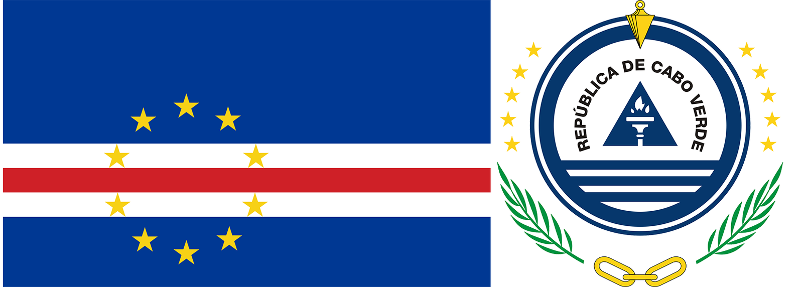The flag and coat of arms of Cape Verde.