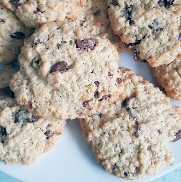 catkin crumb drop biscuits with chocolate chips arranged on a plate