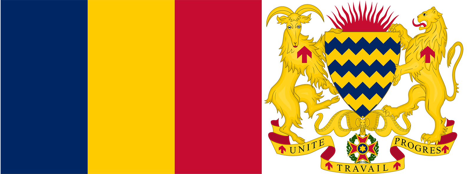 The flag and coat of arms of Chad.