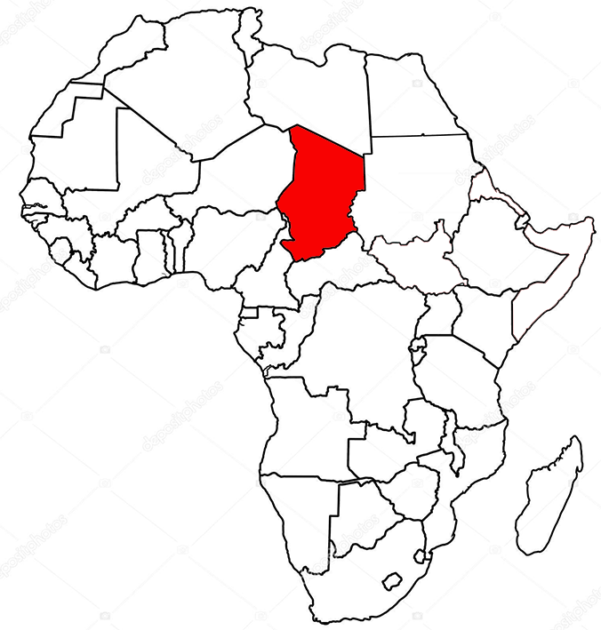 image of Chad, in relation to Africa.