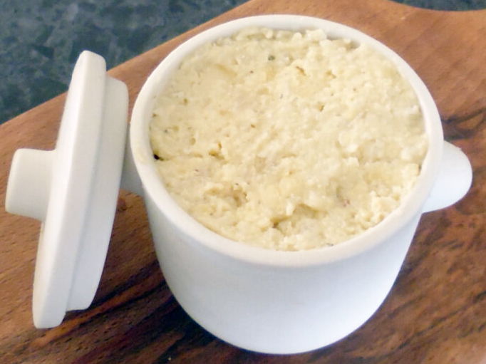 potted cheese in a ceramic pot with a lid